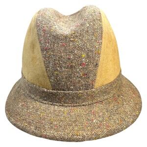 United Hatters Fedora Mens XL Brown Suede Tweed Donegal Vintage USA 7 1/2-7 5/8